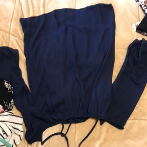 Navy mini dress with open cross cross back